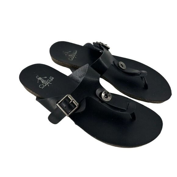 Corkys Thong Sandals Black Leather Womens Size 8 Roadway Classic Open Toe Flat - Picture 1 of 9